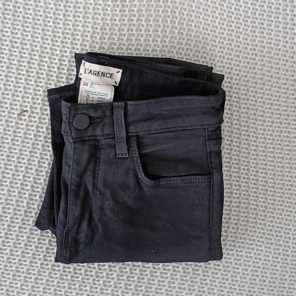 L AGENCE Margot High Rise Noir Black Coated Skinny Jeans Size 24x25 USA $275 - Picture 9 of 10